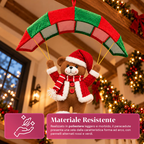 Op te hangen kerstparachute 80 cm met kerstfiguur, 4 figuren