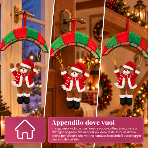 Op te hangen kerstparachute 80 cm met kerstfiguur, 4 figuren