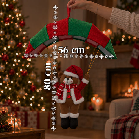Op te hangen kerstparachute 80 cm met kerstfiguur, 4 figuren