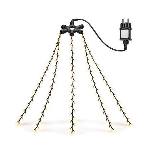 Lichtketting voor kerstboom in watervalvorm, 175 warmwitte leds, 5 snoeren
