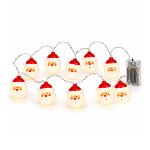 Batterijgevoed lichtsnoer met de kerstman, 10 warmwitte ledlampjes