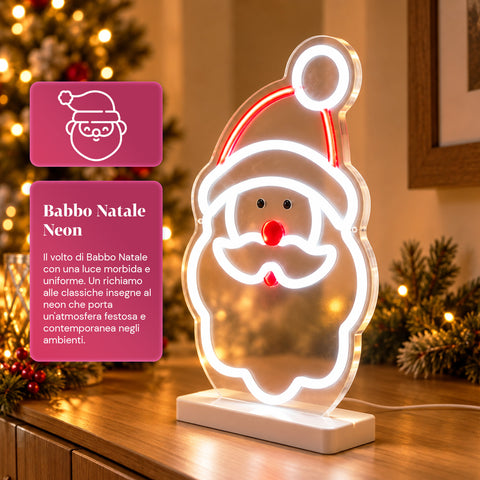 Lichtgevende neon-ledkerstman 25x40 cm, rood en wit licht