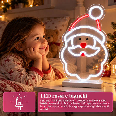 Lichtgevende neon-ledkerstman 25x40 cm, rood en wit licht