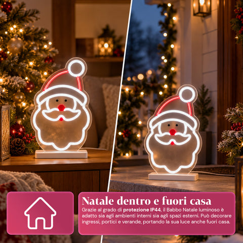 Lichtgevende neon-ledkerstman 25x40 cm, rood en wit licht