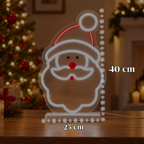 Lichtgevende neon-ledkerstman 25x40 cm, rood en wit licht