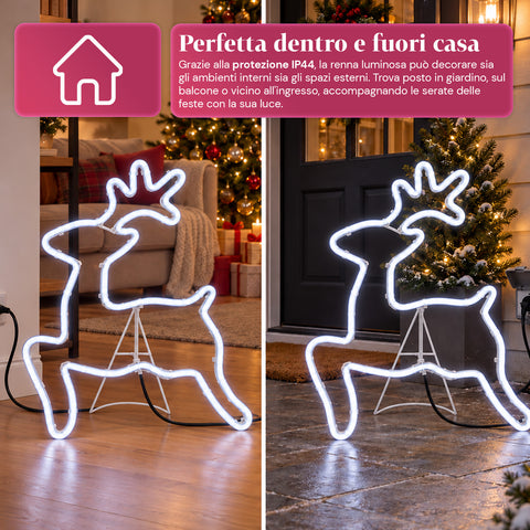 Lichtgevende neon-ledrendier 65x58 cm, koelwit, voor binnen en buiten