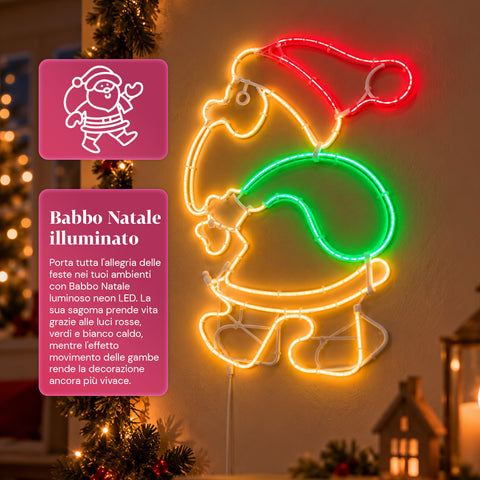 Lichtgevende neon-ledkerstman met bewegingseffect, 45x67,5 cm