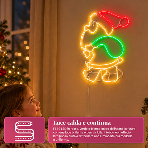 Lichtgevende neon-ledkerstman met bewegingseffect, 45x67,5 cm