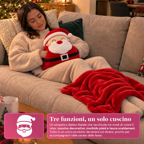 Kerstkussen met plaid van 60x90 cm en handwarmer 3-in-1, verkrijgbaar met 3 personages