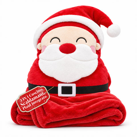 Kerstkussen met plaid van 60x90 cm en handwarmer 3-in-1, verkrijgbaar met 3 personages