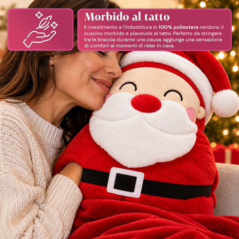 Kerstkussen met plaid van 60x90 cm en handwarmer 3-in-1, verkrijgbaar met 3 personages