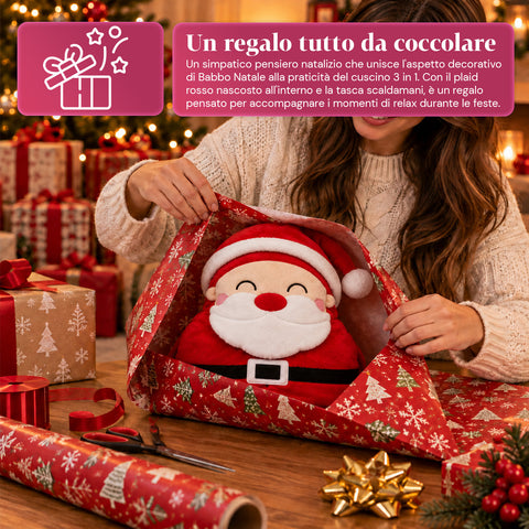 Kerstkussen met plaid van 60x90 cm en handwarmer 3-in-1, verkrijgbaar met 3 personages
