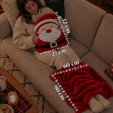 Kerstkussen met plaid van 60x90 cm en handwarmer 3-in-1, verkrijgbaar met 3 personages
