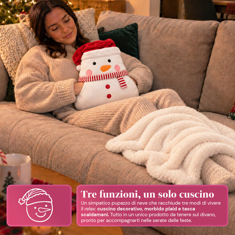 Kerstkussen met plaid van 60x90 cm en handwarmer 3-in-1, verkrijgbaar met 3 personages