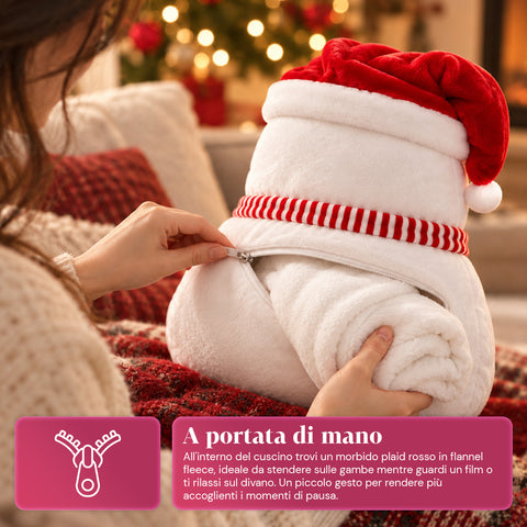 Kerstkussen met plaid van 60x90 cm en handwarmer 3-in-1, verkrijgbaar met 3 personages