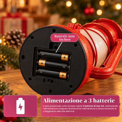 Rode kerstlantaarn met led-vlameffect en kerstmuziek, ophanghaak en gouden afwerking, decoratie 15x11x25 cm