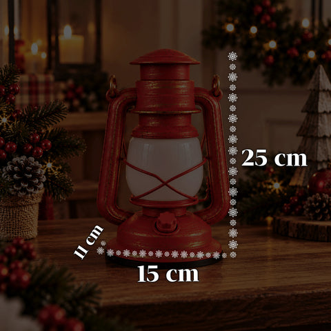 Rode kerstlantaarn met led-vlameffect en kerstmuziek, ophanghaak en gouden afwerking, decoratie 15x11x25 cm