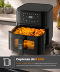 Friggitrice ad Aria 8l con Touch Led, 8 Programmi e Ricettario Incluso