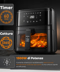 Friggitrice ad Aria 8l con Touch Led, 8 Programmi e Ricettario Incluso