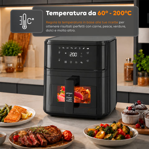 Friggitrice ad Aria 8l con Touch Led, 8 Programmi e Ricettario Incluso