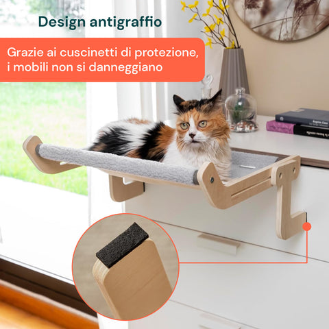 Letto pensile per gatti Puppy Lovers design antigraffio con cuscinetti di protezione, i mobili non si danneggiano grazie alla protezione integrata