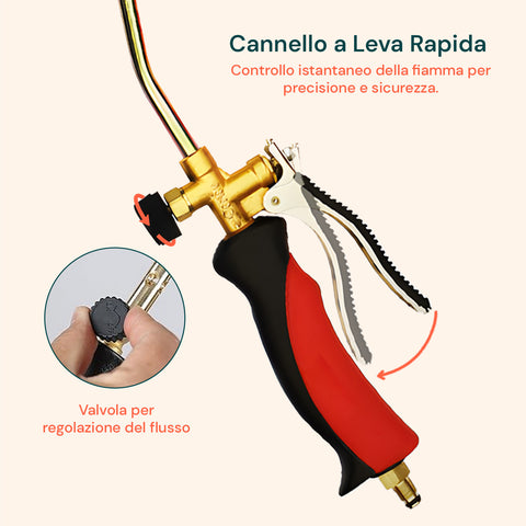 Set Cannello a Leva Rapida con 3 Bruciatori ø25/35/50mm per Uso Intenso