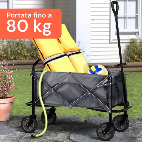 Carrello da Giardino Pieghevole in Acciaio con Freno e Manico Portata 80 kg