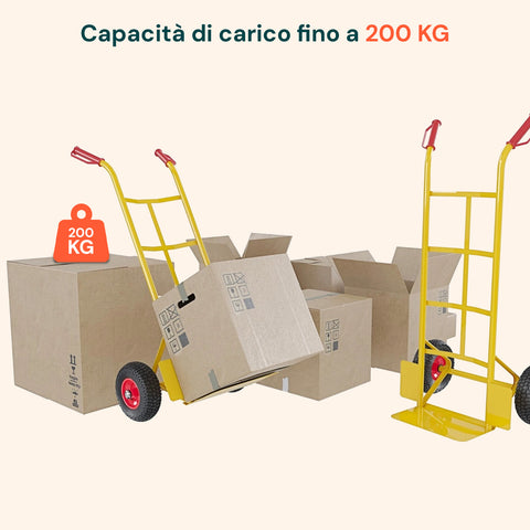 Carrello con piano di carico 35x20cm ampio e robusto per supporto stabile di oggetti ingombranti, scatole e materiali da costruzione