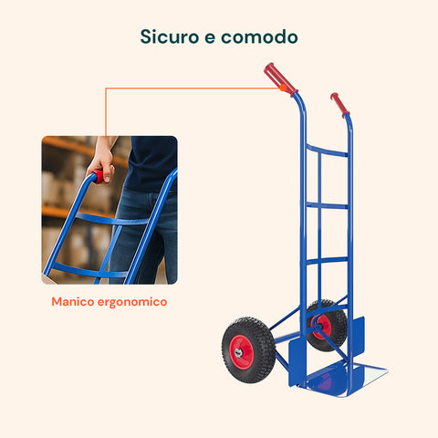 Carrello sicuro e comodo con manico ergonomico antiscivolo da 16cm per presa salda, impugnature rosse per comfort ottimale