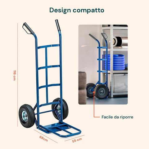 Carrello trasporto 250 kg Garden Friend in acciaio verniciato blu con ruote pneumatiche resistenti Ean-8023755040727