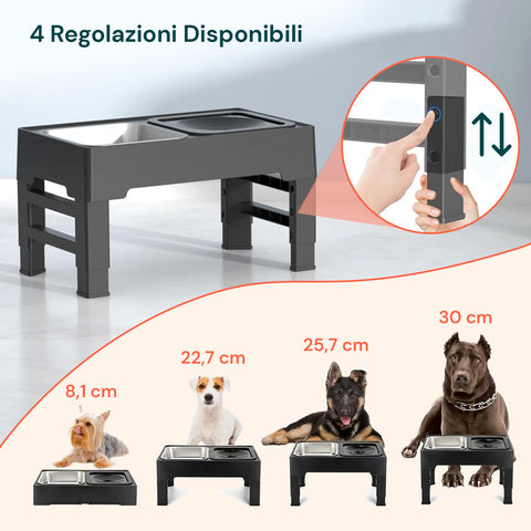 Ciotole Regolabili Perfette per Tutti i Cani - da 8,7 a 28,8 cm di Altezza