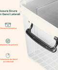 Contenitore In Plastica Trasparente Con Coperchio E Ruote 85l
