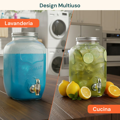 Dispenser Bevande in Vetro 8L con Rubinetto in Alluminio