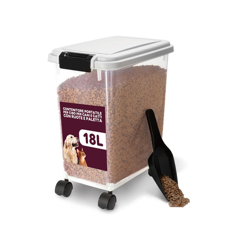 Dispenser Cibo per Cani e Gatti – 18L con Chiusura Ermetica