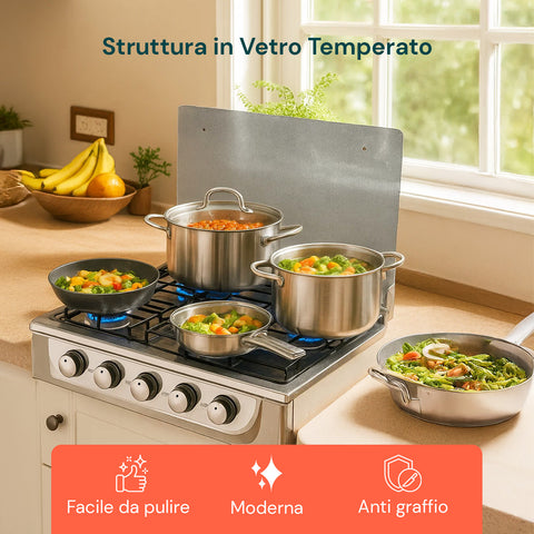 Piano cottura a gas Staylux con struttura in vetro temperato, facile da pulire, moderna e anti graffio, pentole acciaio inox