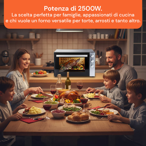 Forno Elettrico Ventilato 70L Acciaio Inox con Timer e Termostato