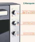 Forno Elettrico Ventilato 70L Acciaio Inox con Timer e Termostato