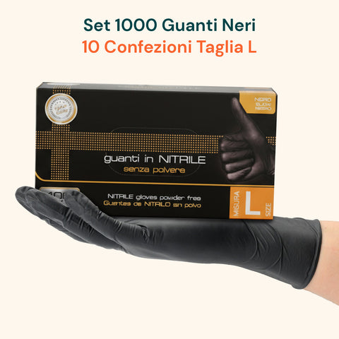 Guanti Nitrile Neri Senza Polvere – Set 100/1000 Pz Taglia M/L