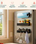 Set 3 Organizer Magnetico Cucina: Porta Spezie, Barattoli e Porta Rotolo Senza Fori