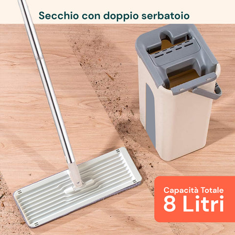 Lavapavimenti Mopo Wash 8L con Bastone Snodabile e Secchio Diviso e 2 Panni