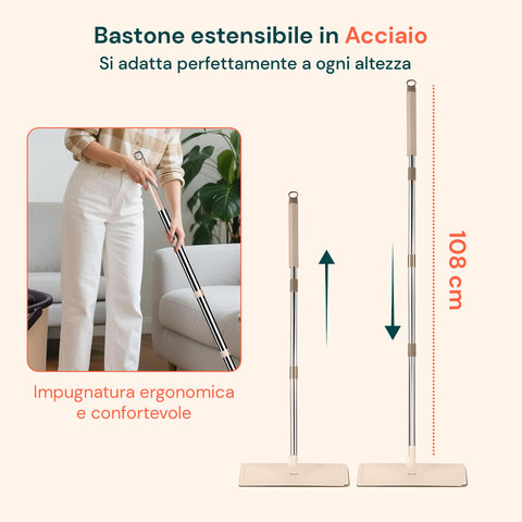 Lavapavimenti Mopo Wash 8L con Bastone Snodabile e Secchio Diviso e 2 Panni