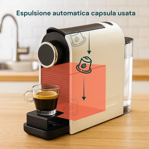 Macchina caffè con spegnimento automatico dopo 9 minuti di inattività per risparmio energetico e massima sicurezza domestica