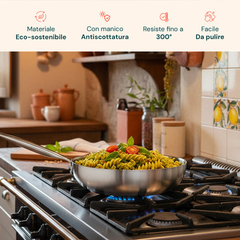 Padella Svasata Alta in Alluminio con Manico Inox – Vari Formati