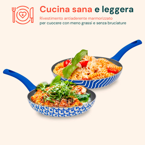 Set 2 Padelle Antiaderenti Onde 24-28 cm Blu con Manico Soft Touch