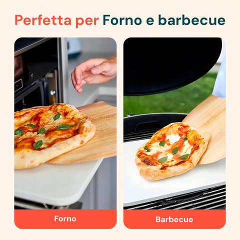 Set Pietra Refrattaria e Pala in Bambù per Pizza Croccante Fatta in Casa