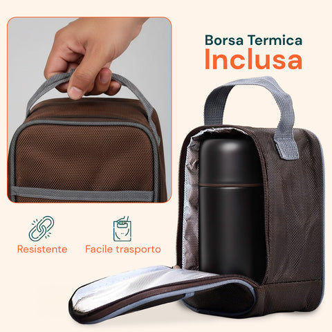 Thermos Portavivande in Acciaio con Cucchiaio e Borsa Inclusi
