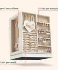 Organizer Gioielli Rotante a 360° con Cassetti, Ganci e Rivestimento in Velluto