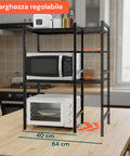 Scaffale da Cucina Espandibile a 3 Ripiani in Metallo e Legno con 6 Ganci Inclusi