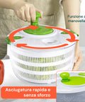 Centrifuga per Insalata con Manovella, Ciotola Trasparente e Cestello da 4 Litri