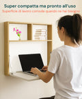 Scrivania da Parete con Ripiano Ribaltabile e 2 Scaffali Integrati 63x15x63cm